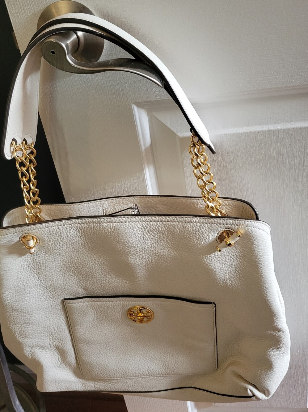 Tory Burch Chelsea Slouchy Leather Tote Shoulder Bag Handbag Ivory Off White